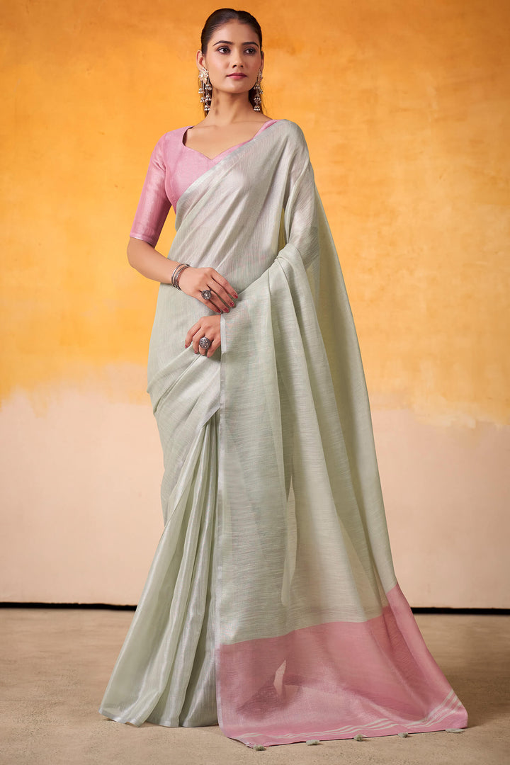 Pixie Green Zari Woven Tissue Silk Saree