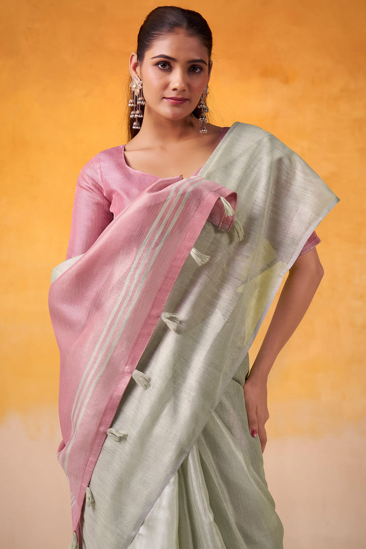 Pixie Green Zari Woven Tissue Silk Saree