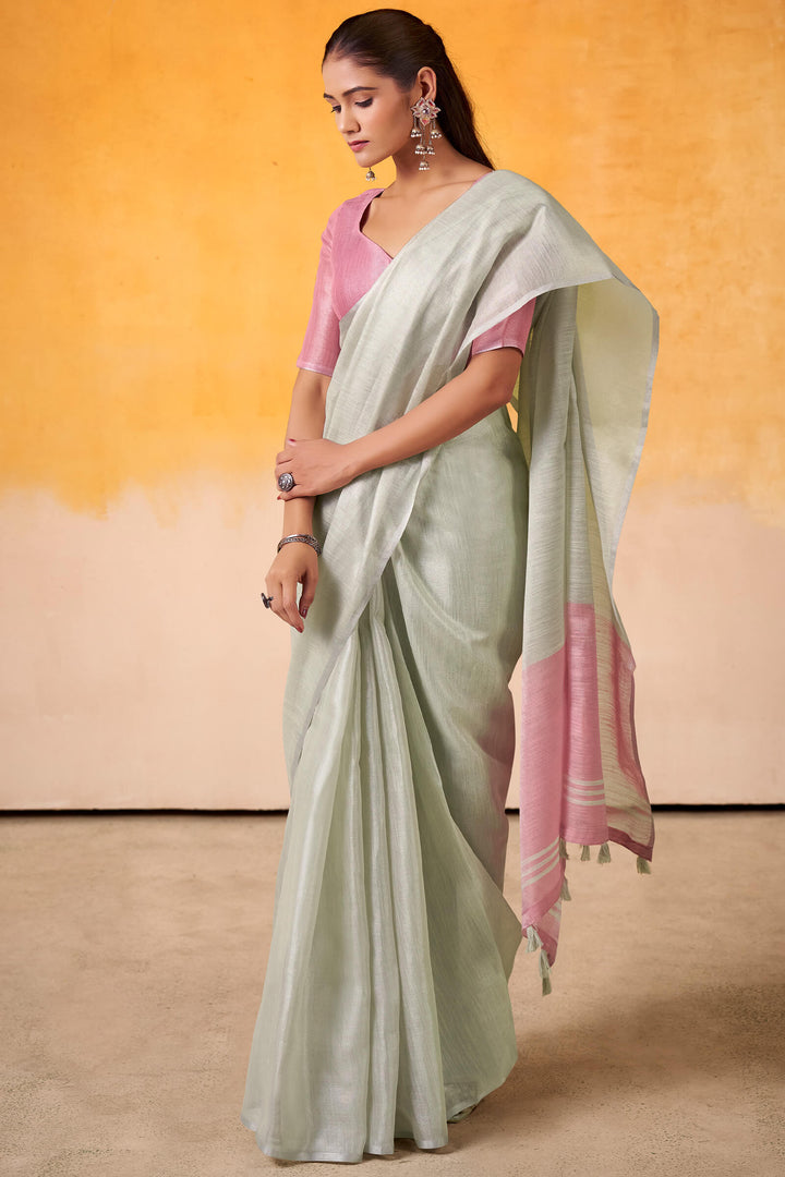 Pixie Green Zari Woven Tissue Silk Saree