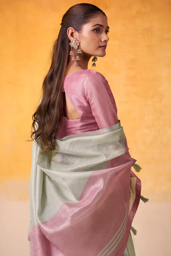 Pixie Green Zari Woven Tissue Silk Saree