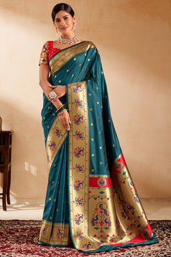 Plantation Blue Paithani Silk Saree