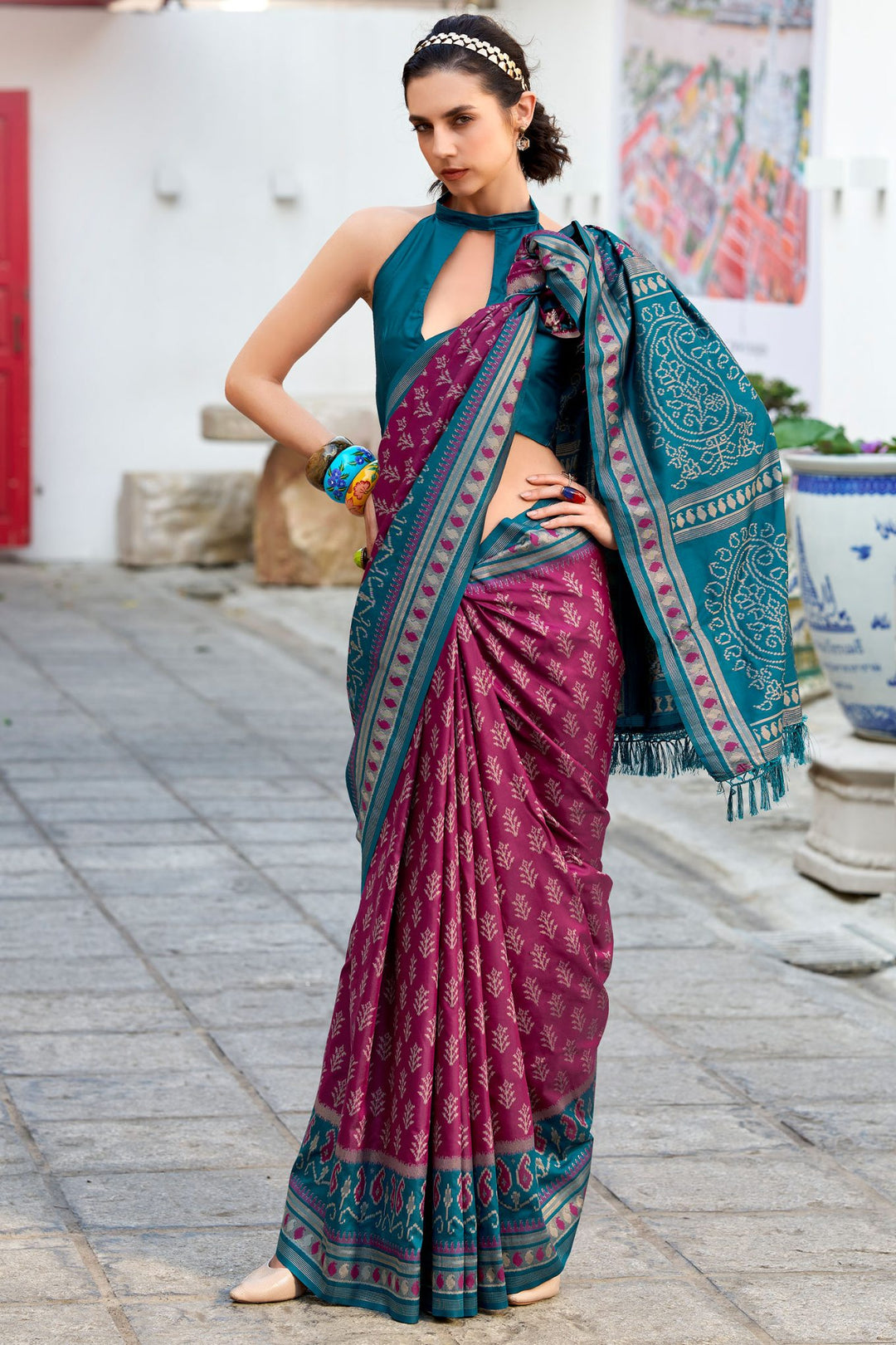 Plum Purple Soft Ikkat Silk Saree