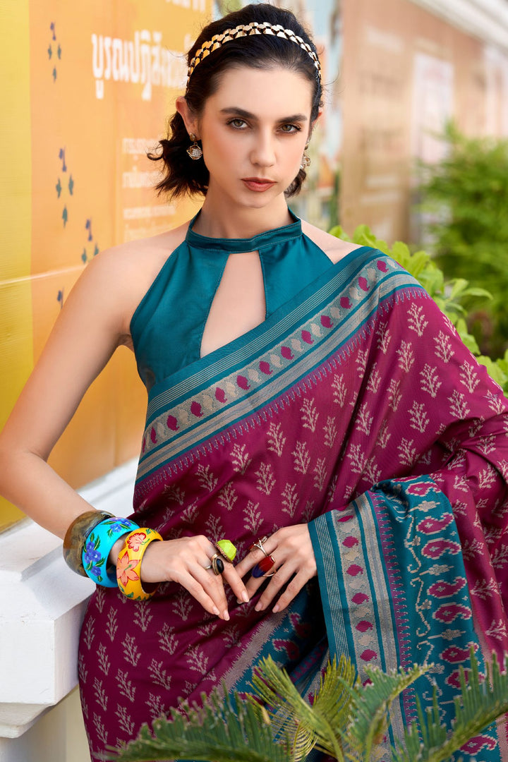 Plum Purple Soft Ikkat Silk Saree
