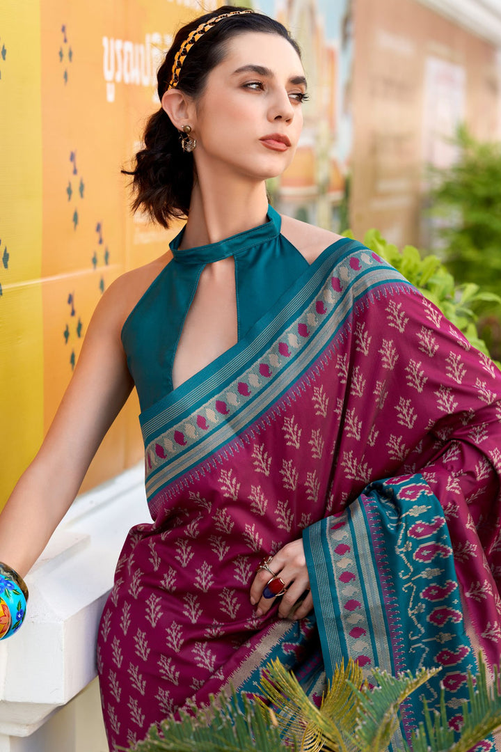Plum Purple Soft Ikkat Silk Saree