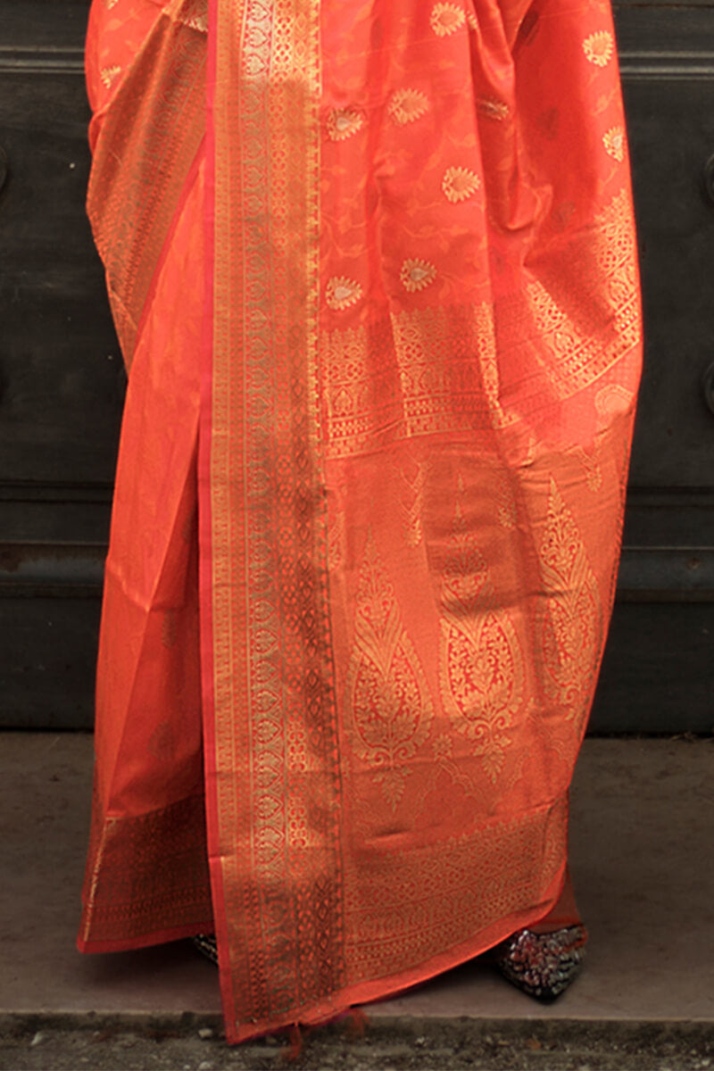 Portland Orange Soft Banarasi Silk Saree