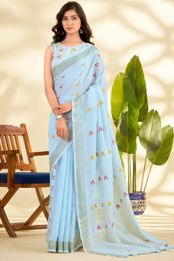Powder Blue Linen Silk Saree
