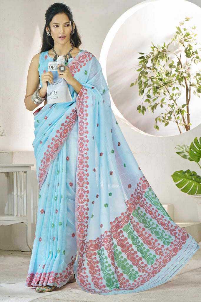 Powder Blue Soft Linen Silk Saree