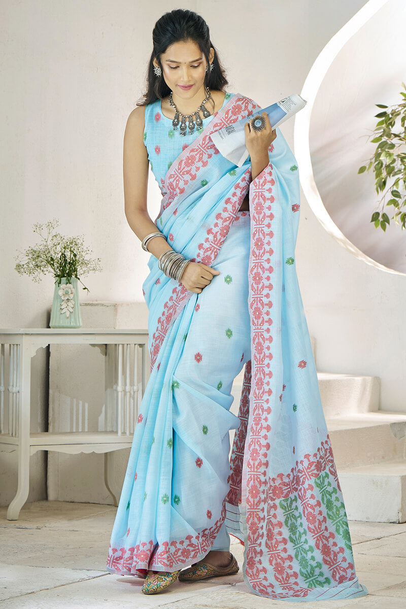 Powder Blue Soft Linen Silk Saree