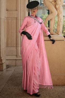 Powder Pink Kanjivaram Satin Silk Saree