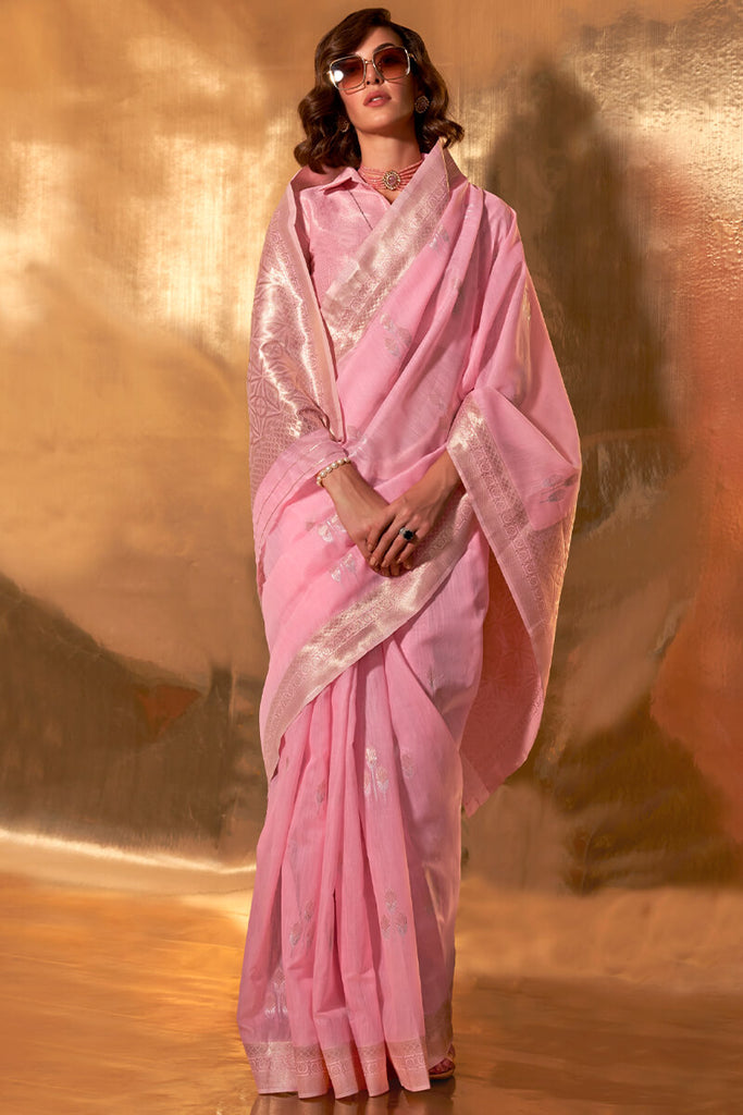 Powder Pink Linen Silk Saree