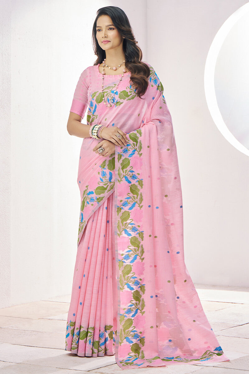 Powder Pink Soft Linen Silk Saree