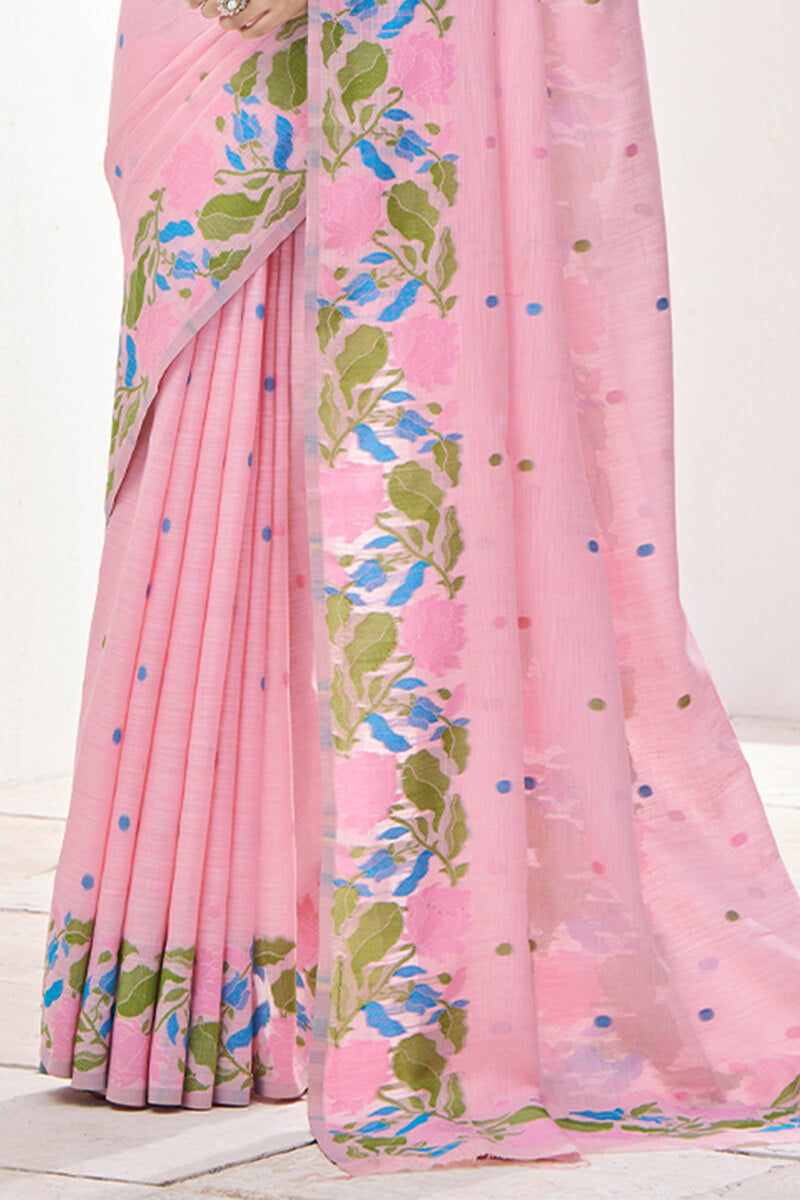 Powder Pink Soft Linen Silk Saree