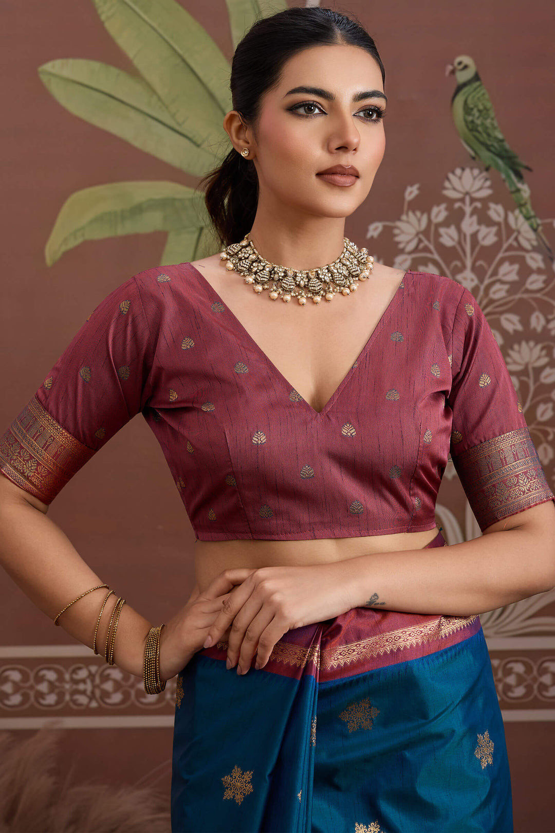 Prussian Blue Banarasi Tussar Silk Saree