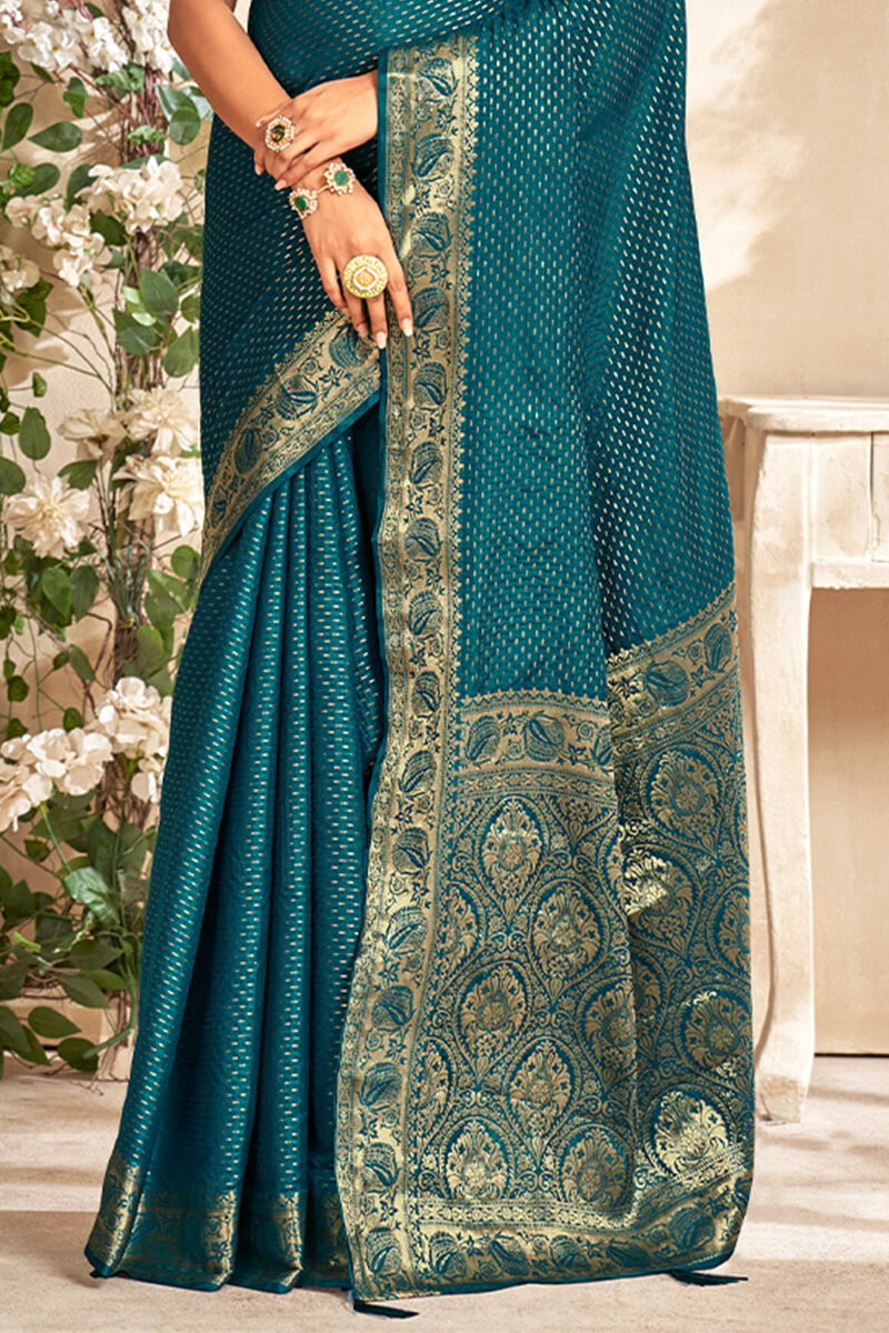 Prussian Blue Soft Banarasi Silk Saree