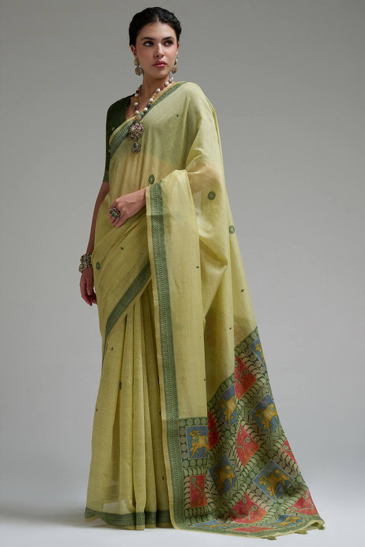 Pulpit Green Jamdani Cotton Silk Saree