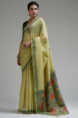 Pulpit Green Jamdani Cotton Silk Saree