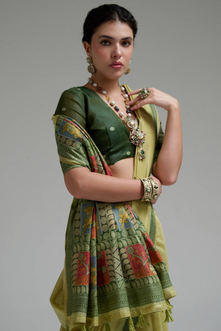 Pulpit Green Jamdani Cotton Silk Saree