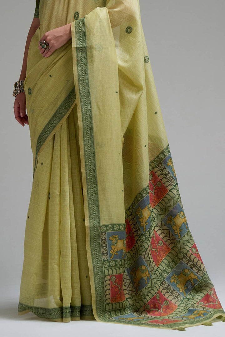 Pulpit Green Jamdani Cotton Silk Saree