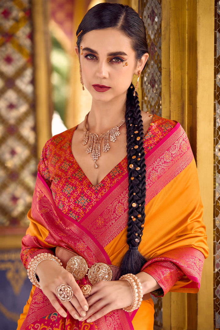 Pumpkin Orange Zari Woven Soft Silk Saree