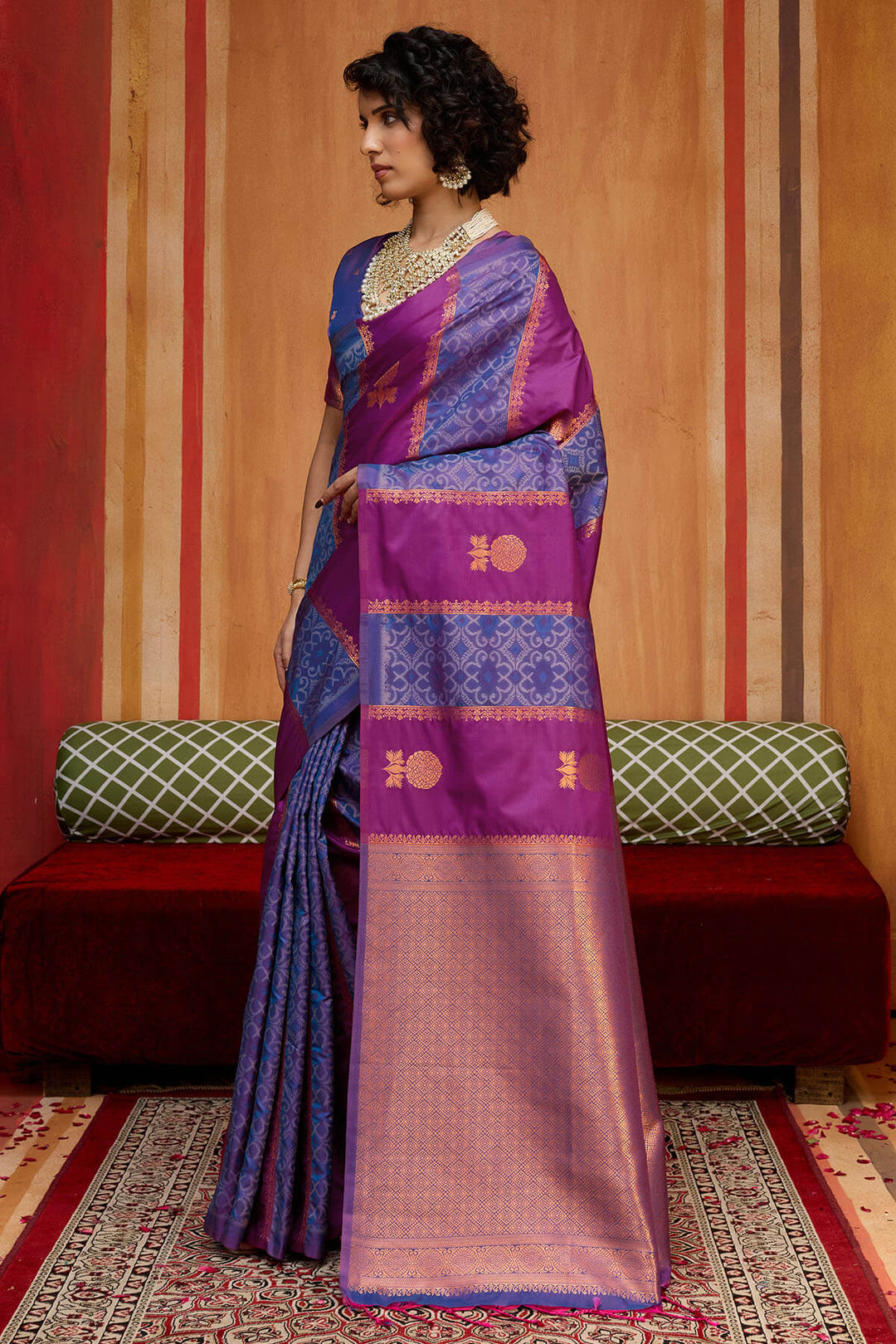 Purple and Blue Zari Handloom Soft Banarasi Silk Saree