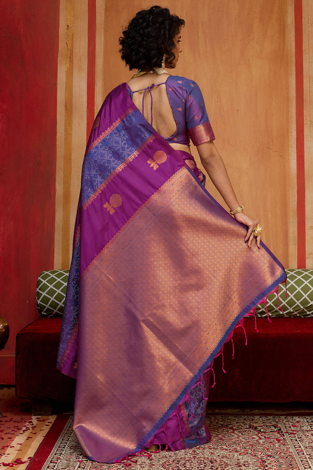 Purple and Blue Zari Handloom Soft Banarasi Silk Saree