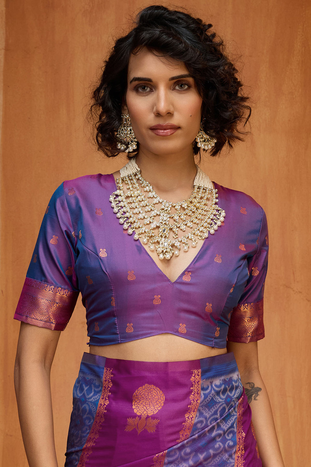 Purple and Blue Zari Handloom Soft Banarasi Silk Saree