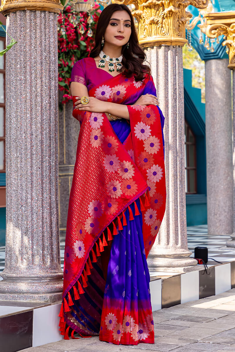 Purplish Blue Zari Woven Banarasi Silk Saree