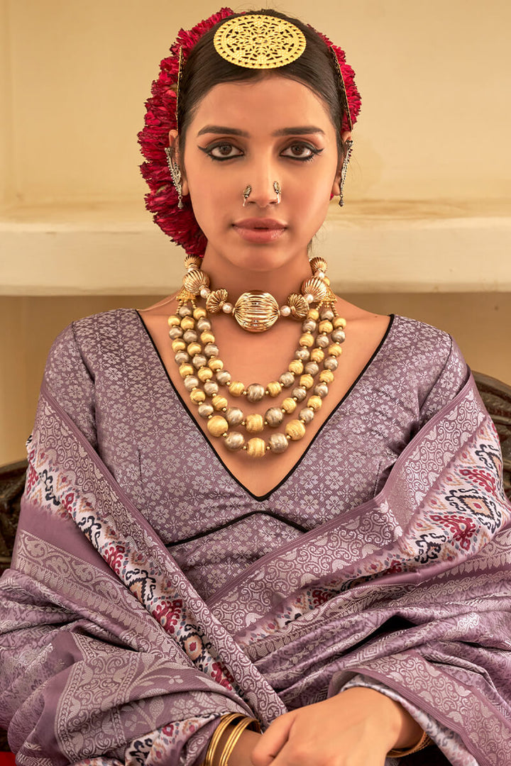 Purplish Brown Digital Printed Soft Silk Saree