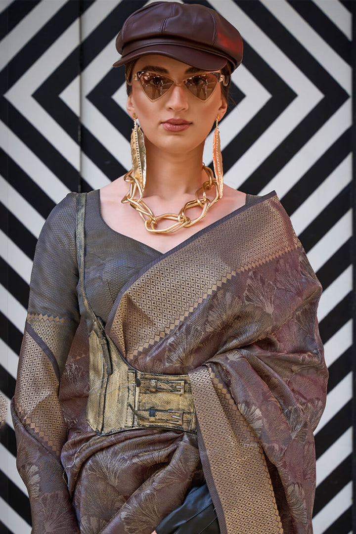 Purplish Brown Dual Tone Organza Silk Saree