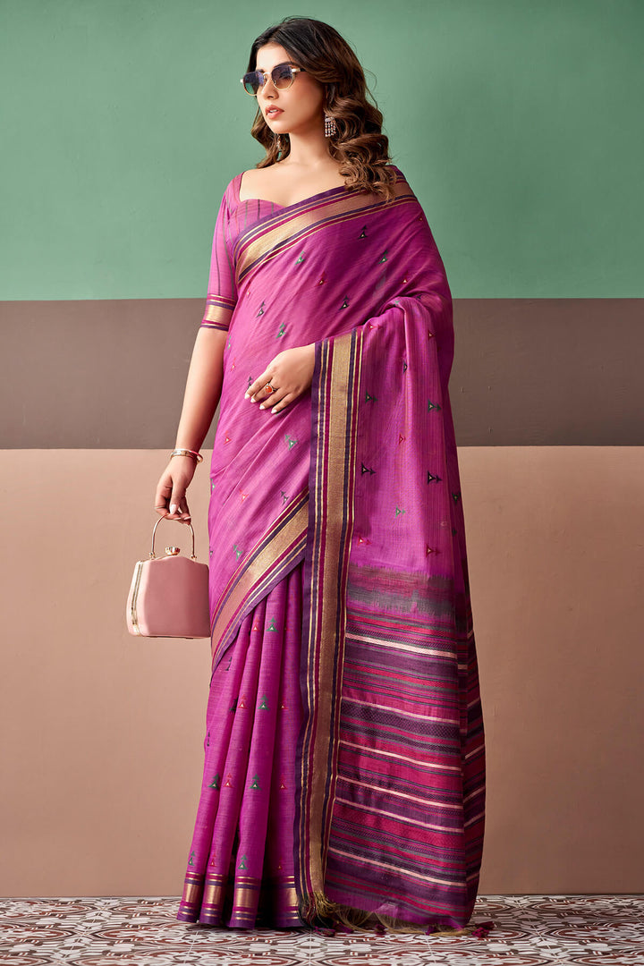 Purplish Pink Cotton Silk Saree