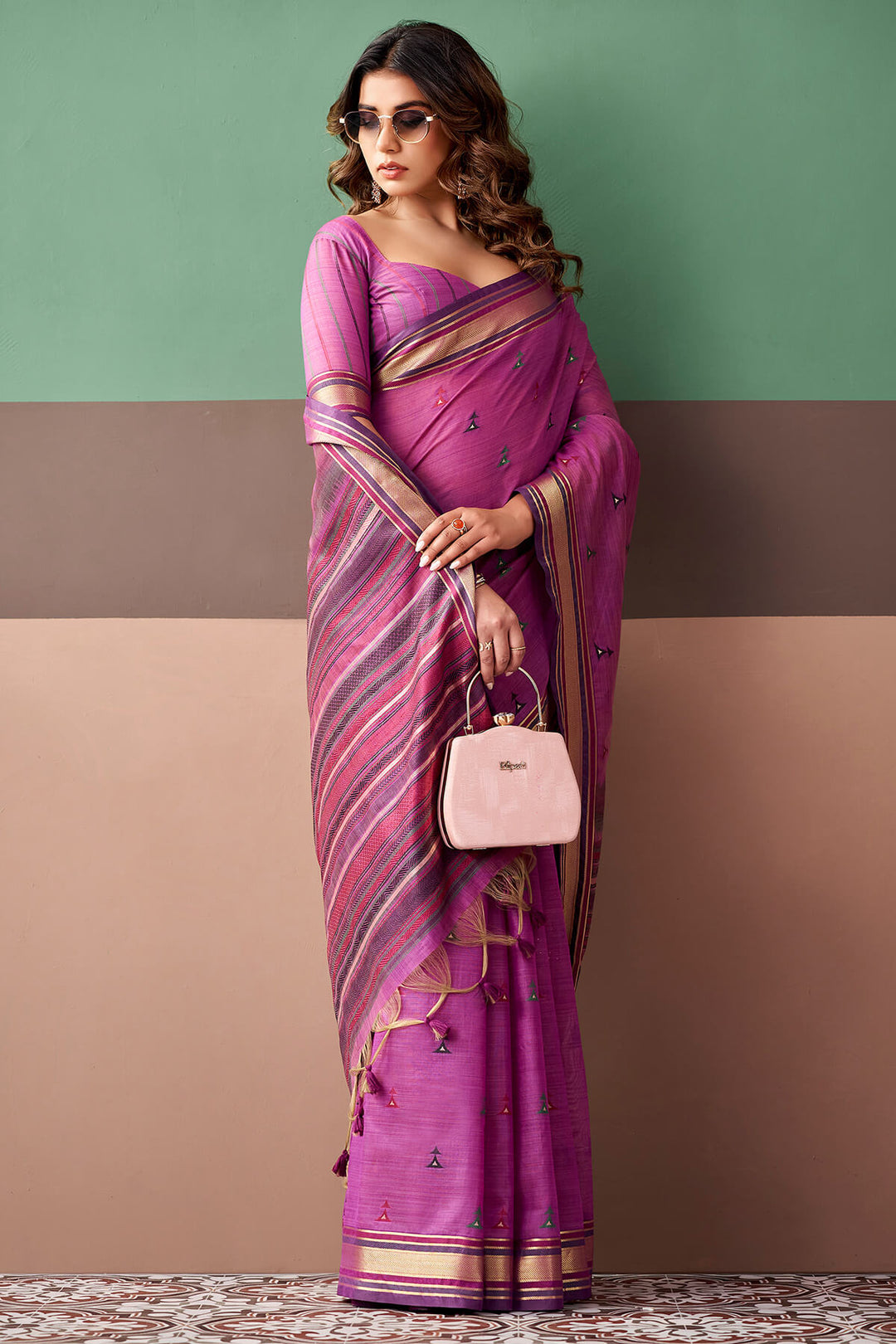 Purplish Pink Cotton Silk Saree