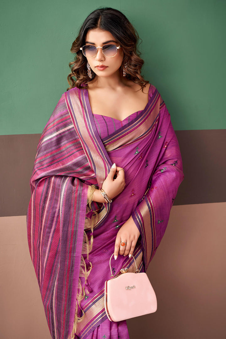 Purplish Pink Cotton Silk Saree