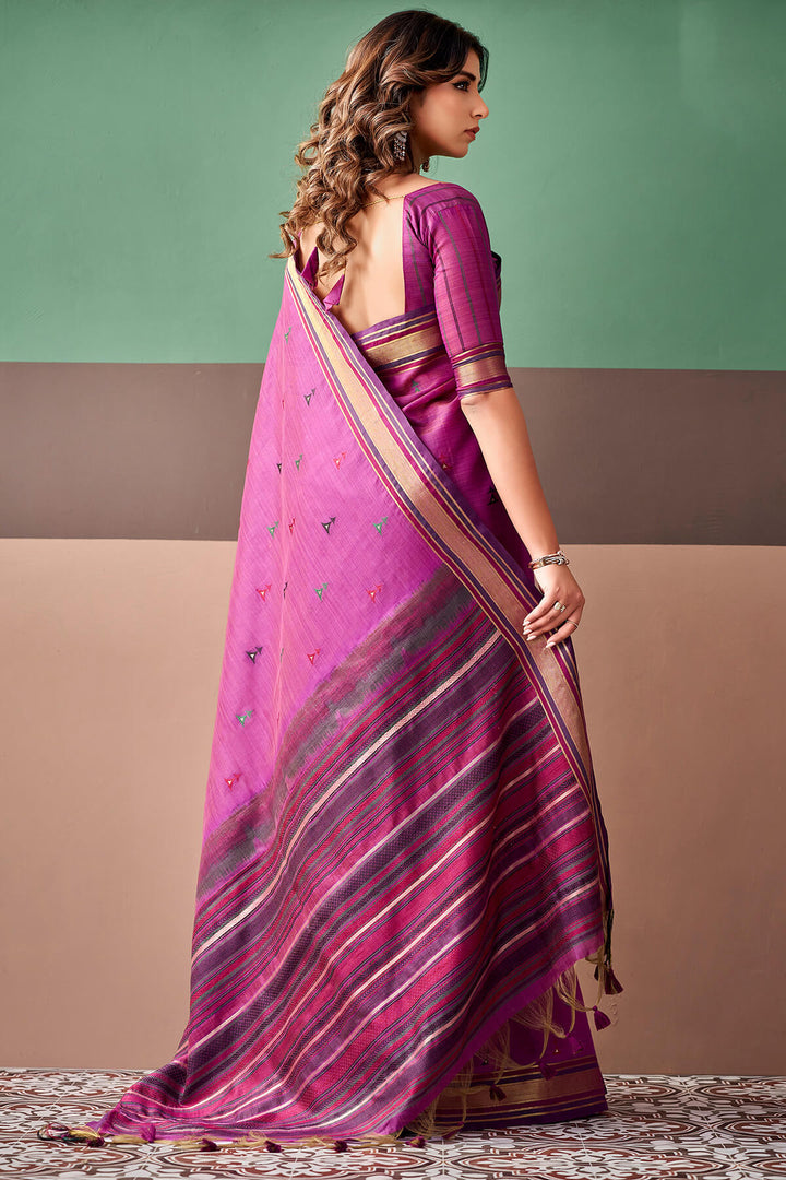 Purplish Pink Cotton Silk Saree