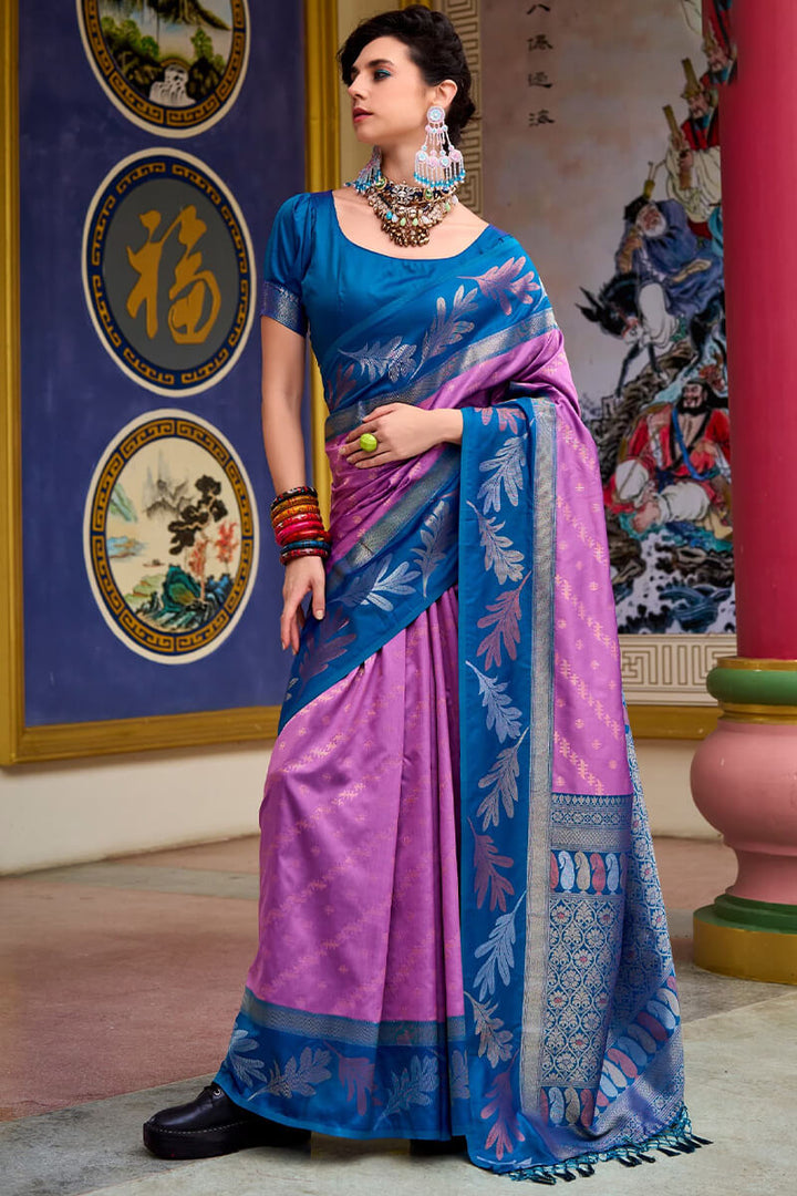 Purplish Pink Soft Banarasi Silk Saree