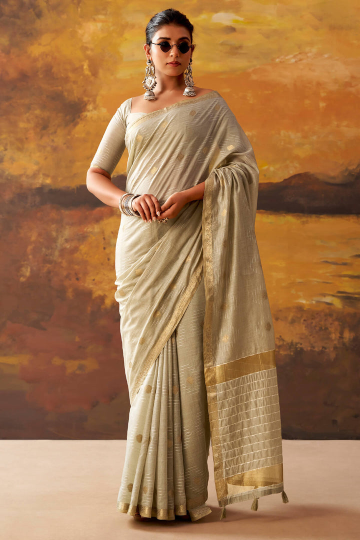 Quill Grey Zari Woven Cotton Silk Saree