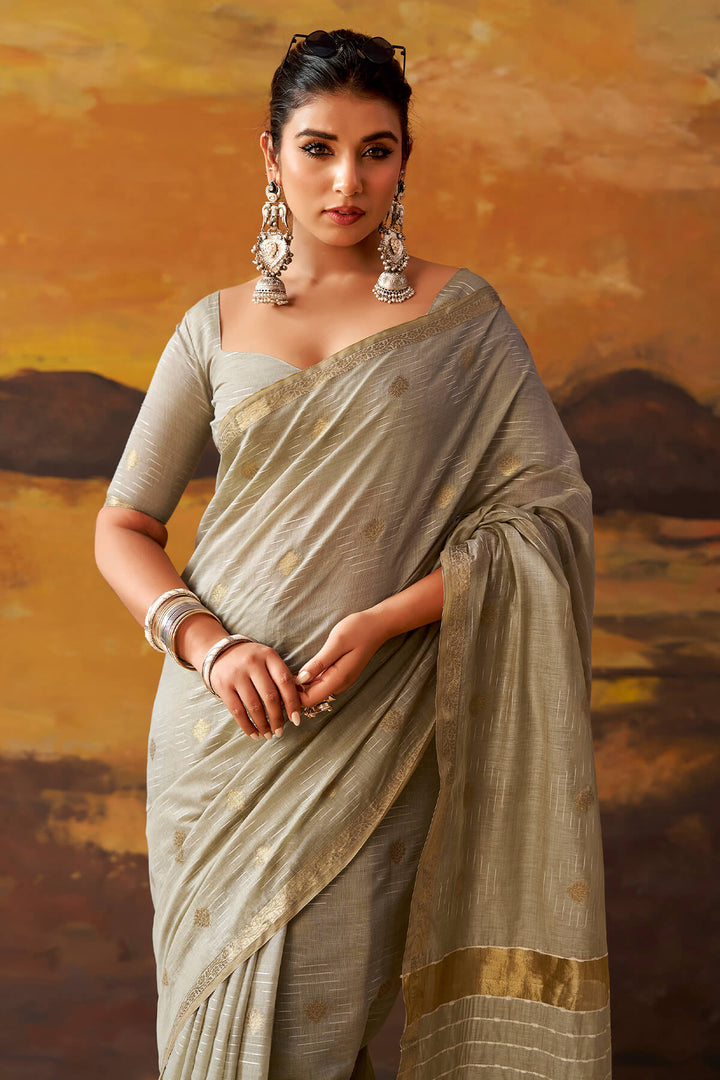 Quill Grey Zari Woven Cotton Silk Saree