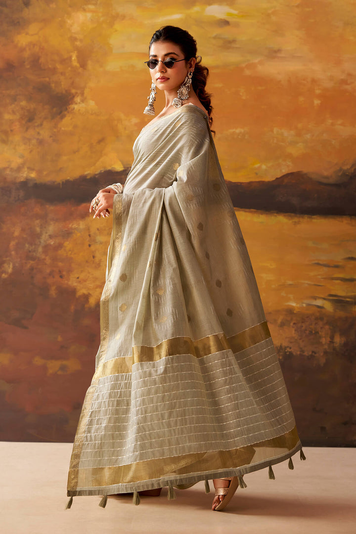 Quill Grey Zari Woven Cotton Silk Saree