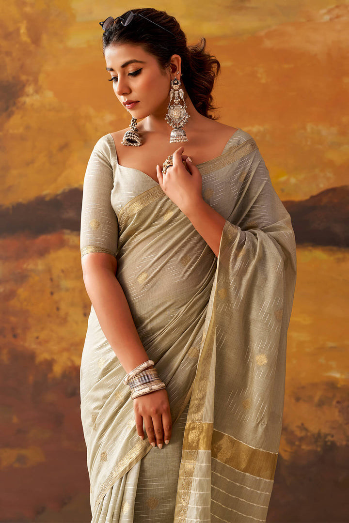 Quill Grey Zari Woven Cotton Silk Saree