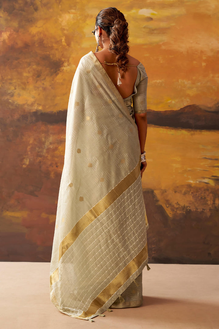 Quill Grey Zari Woven Cotton Silk Saree