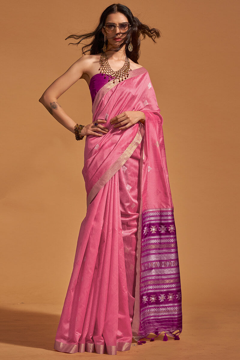 Raspberry Pink Zari Woven Banarasi Silk Saree