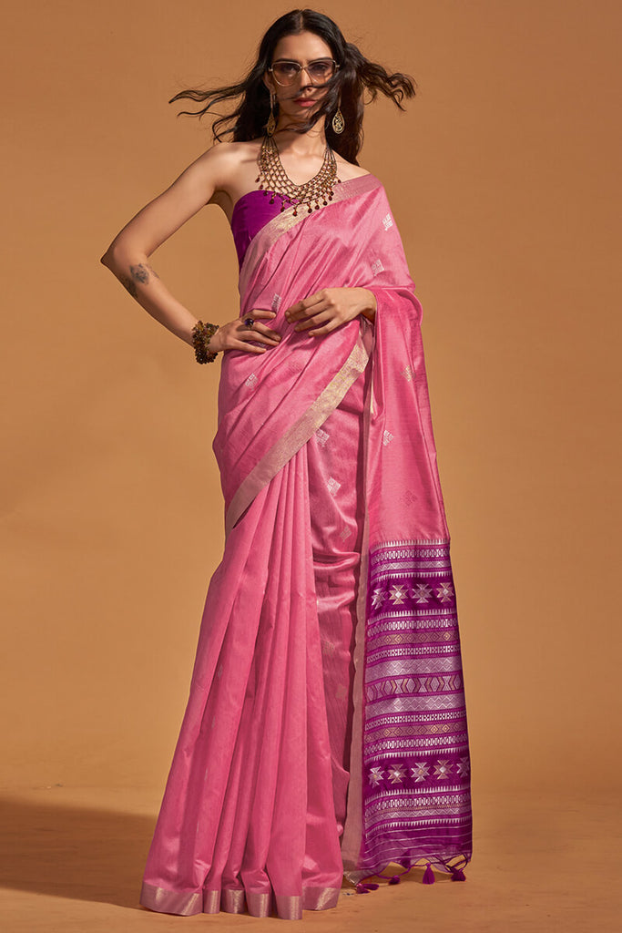 Raspberry Pink Zari Woven Banarasi Silk Saree