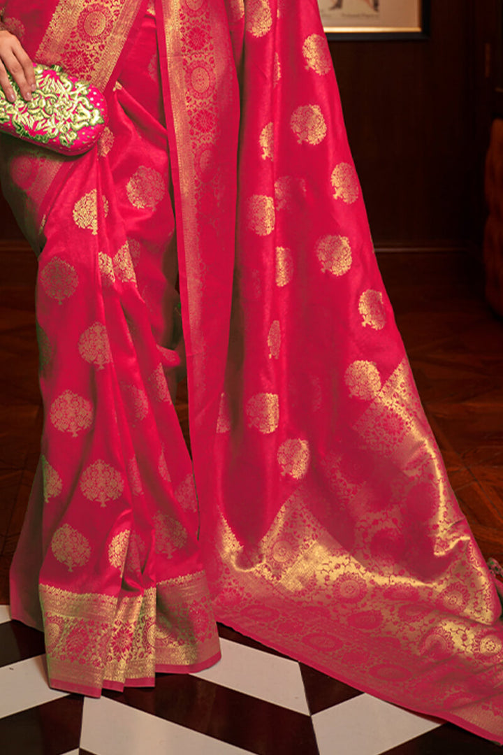 Raspberry Pink Zari Woven Kanjivaram Silk Saree
