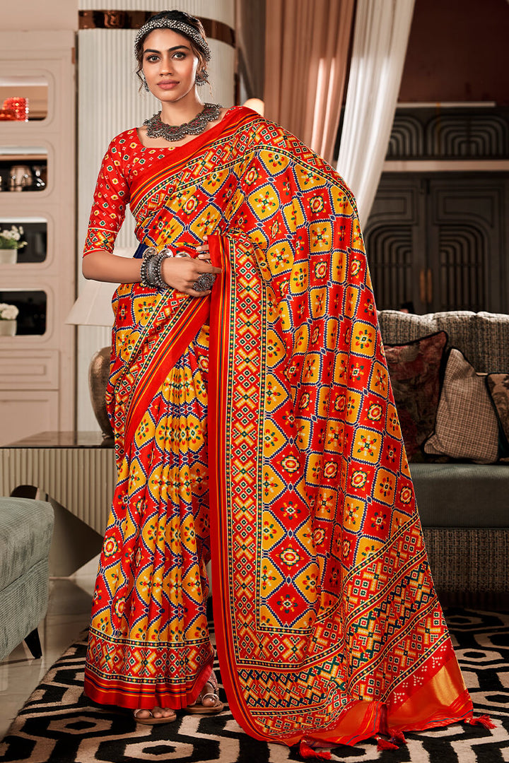 Red and Yellow Patola Silk Saree