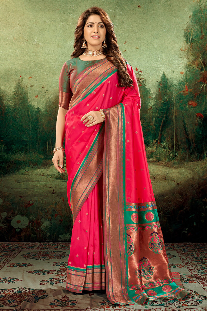 Red Pink Paithani Silk Saree