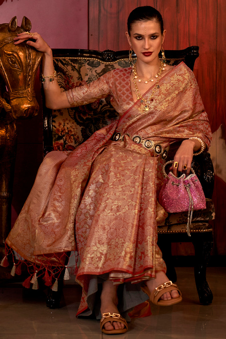 Reddish Brown Banarasi Silk Saree
