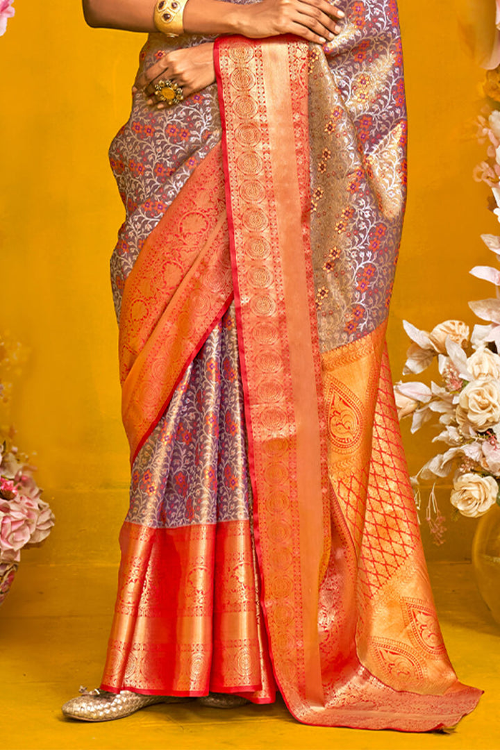 Reddish Brown Kanjivaram Silk Saree