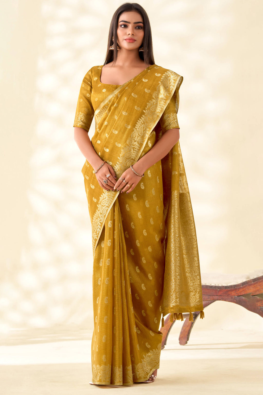 Reef Gold Tissue Linen Silk Saree