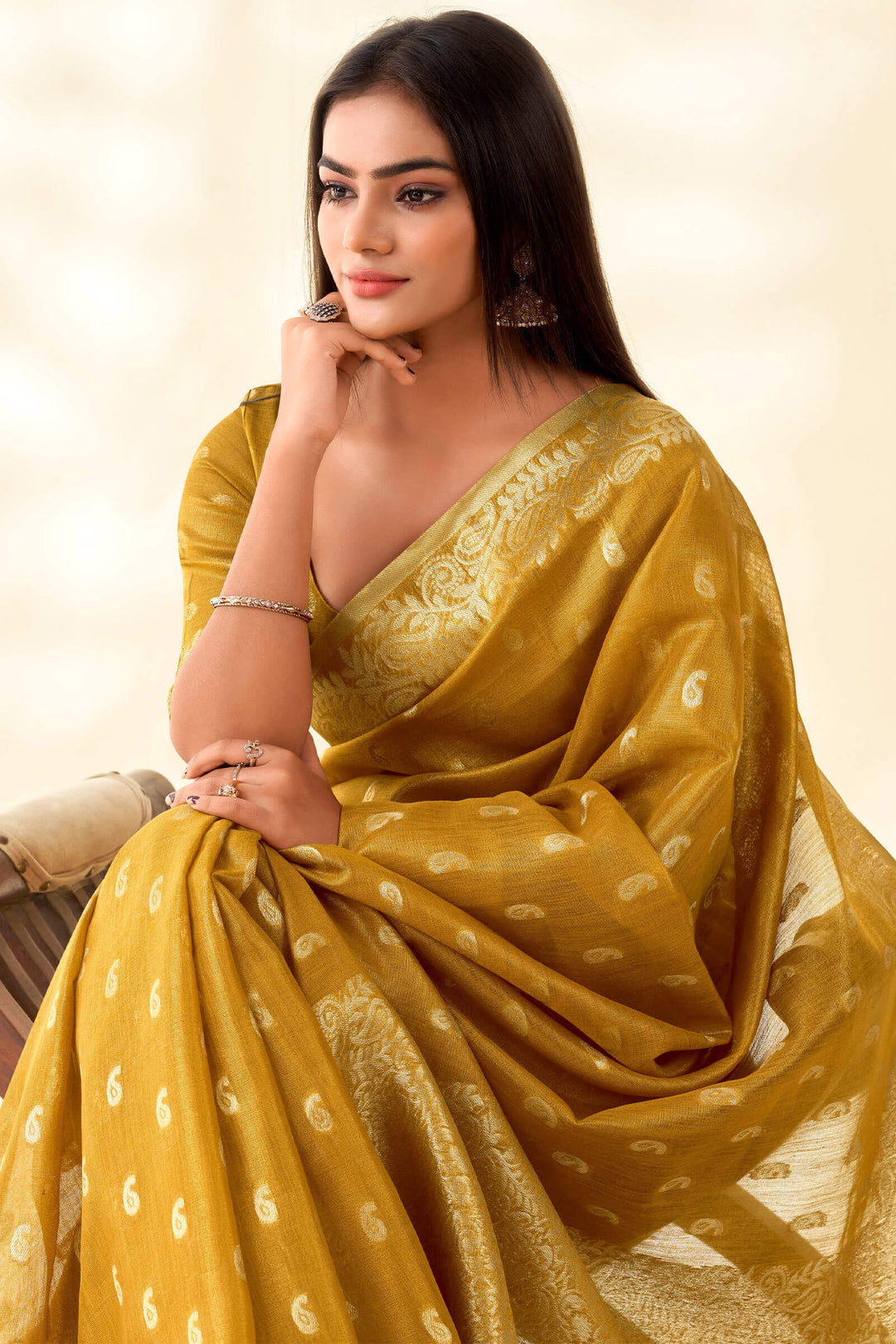 Reef Gold Tissue Linen Silk Saree