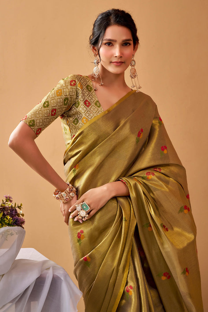 Reef Gold Zari Woven Banarasi Tissue Silk Saree