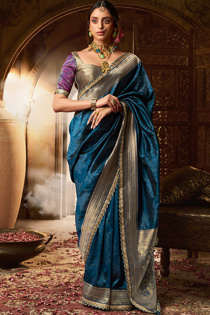Regal Blue Banarasi Fancy Silk Saree with Lace Border